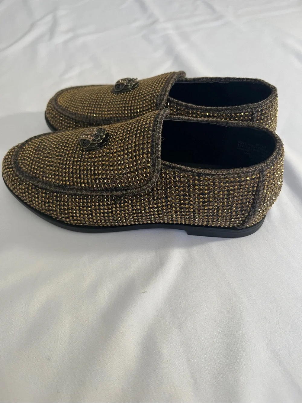 Kurt Geiger Bronze Crystal-Embellished Slip-On Loafers